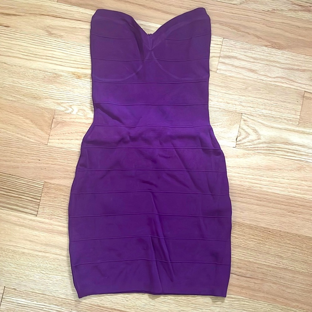 Dereon Strapless bandage dress with gold logo back zip